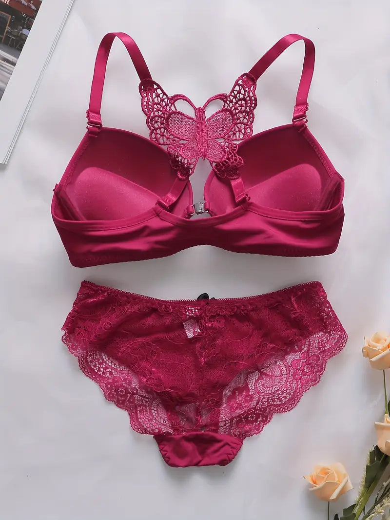 Brazzy-Front Open Double Padded Butterfly Bra & Panty Set