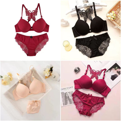 Brazzy-Front Open Double Padded Butterfly Bra & Panty Set