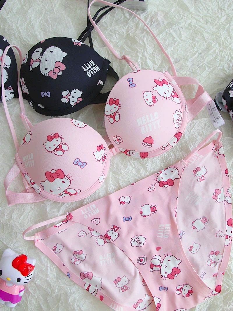 Front Open Double Padded Hello Kitty Premium Bra Set