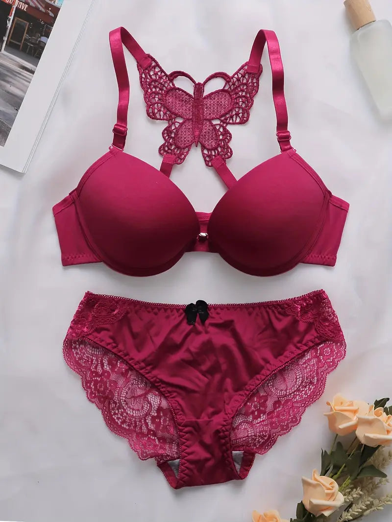 Brazzy-Front Open Double Padded Butterfly Bra & Panty Set
